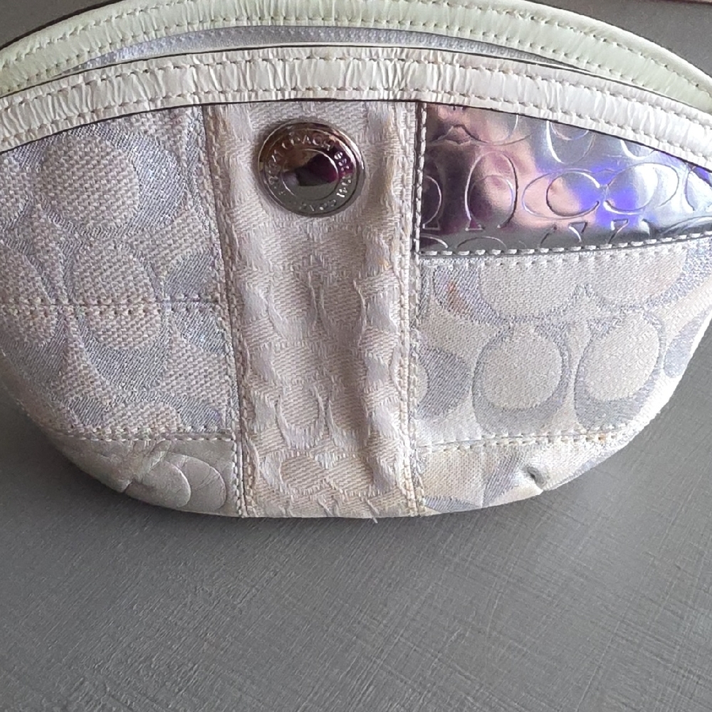 Coach Cream and Silver Cosmetic Bag